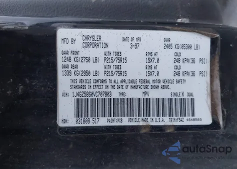 1997 Jeep Grand Cherokee Laredo/Tsi из США, поврежденный, VIN 1J4GZ58S8VC605973